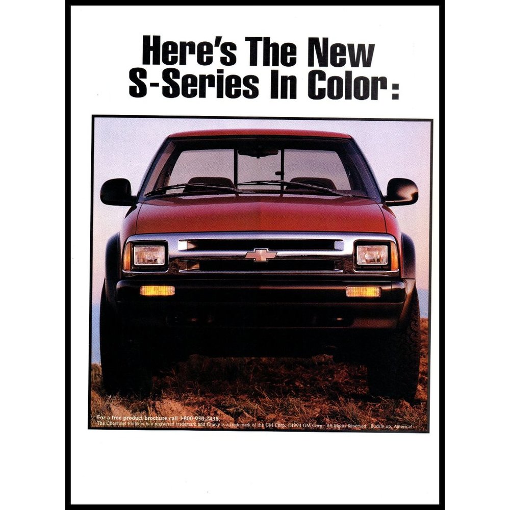 1994 Chevy S10 Pickup Truck Vintage Print Ad Offroad Field Mud Wall Art Photo